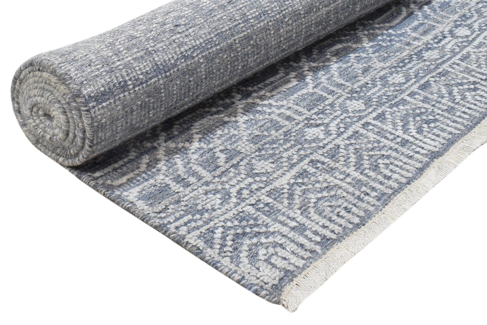 Grey Wool Silk Rug 6X9 Modern Hand Knotted Scandinavian Trellis Room Size 