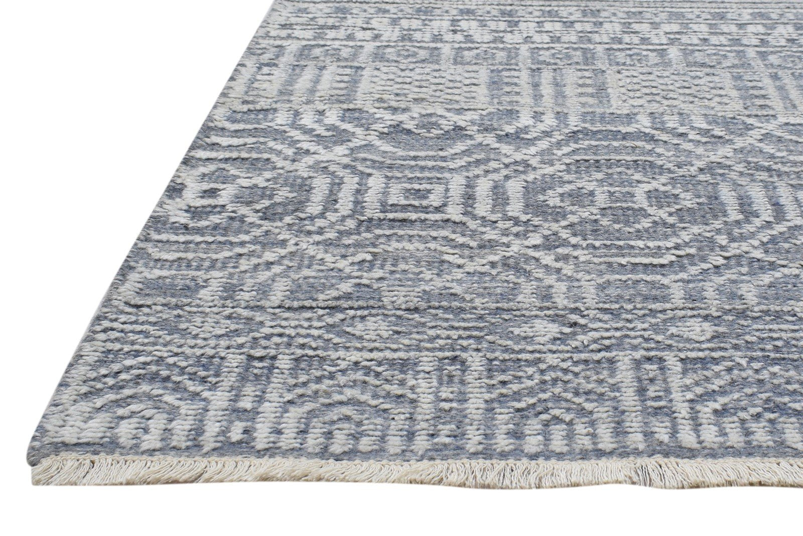 Grey Wool Silk Rug 6X9 Modern Hand Knotted Scandinavian Trellis Room Size