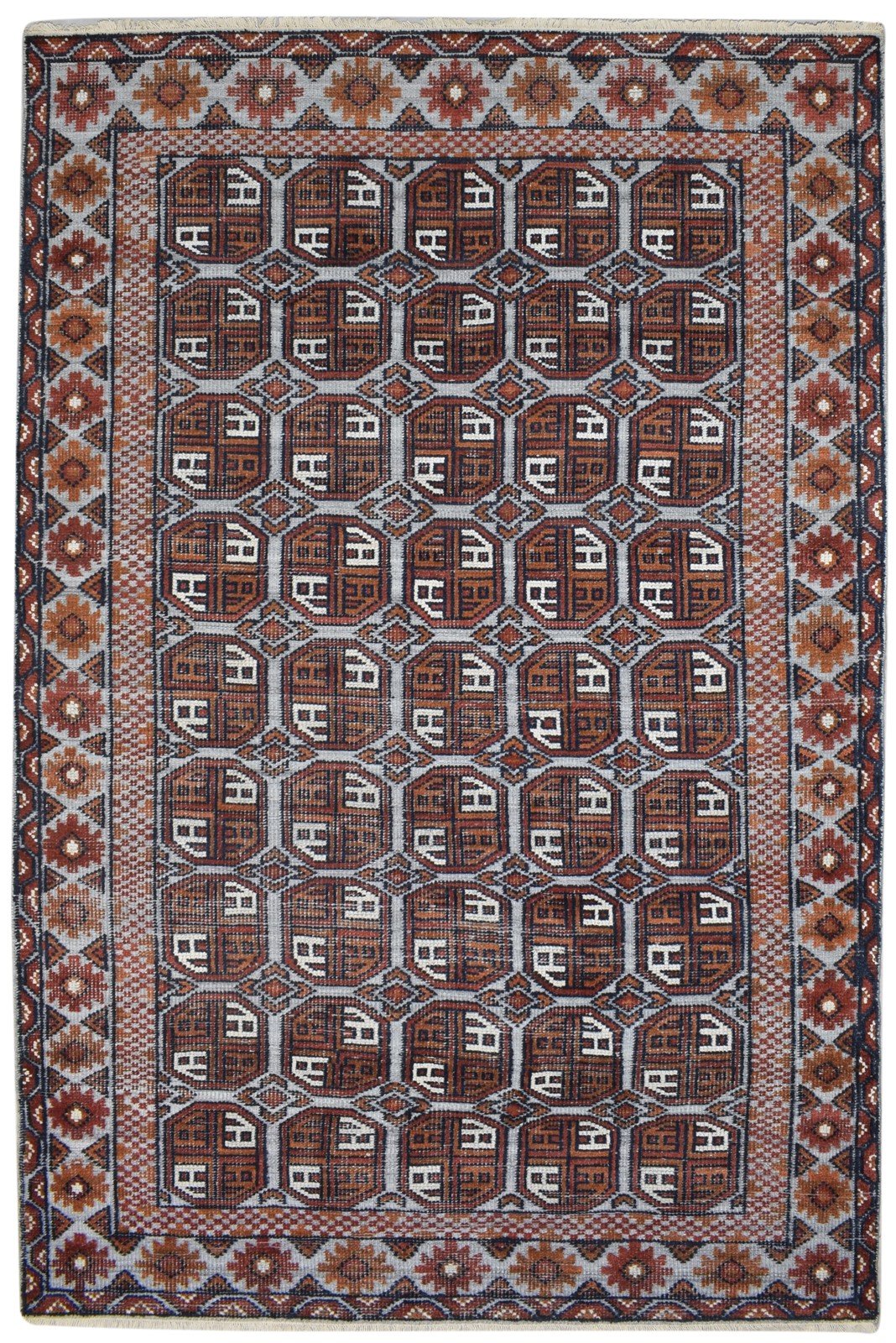 6X9 Rug Wool Silk Rust Persian Hand Knotted Herati Oriental Room Size Carpet