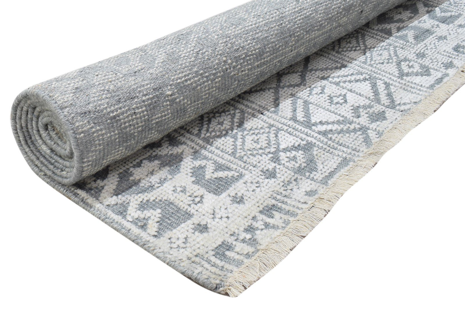 Grey Wool Silk Rug 6X9 Modern Hand Knotted Scandinavian Trellis Room Size 