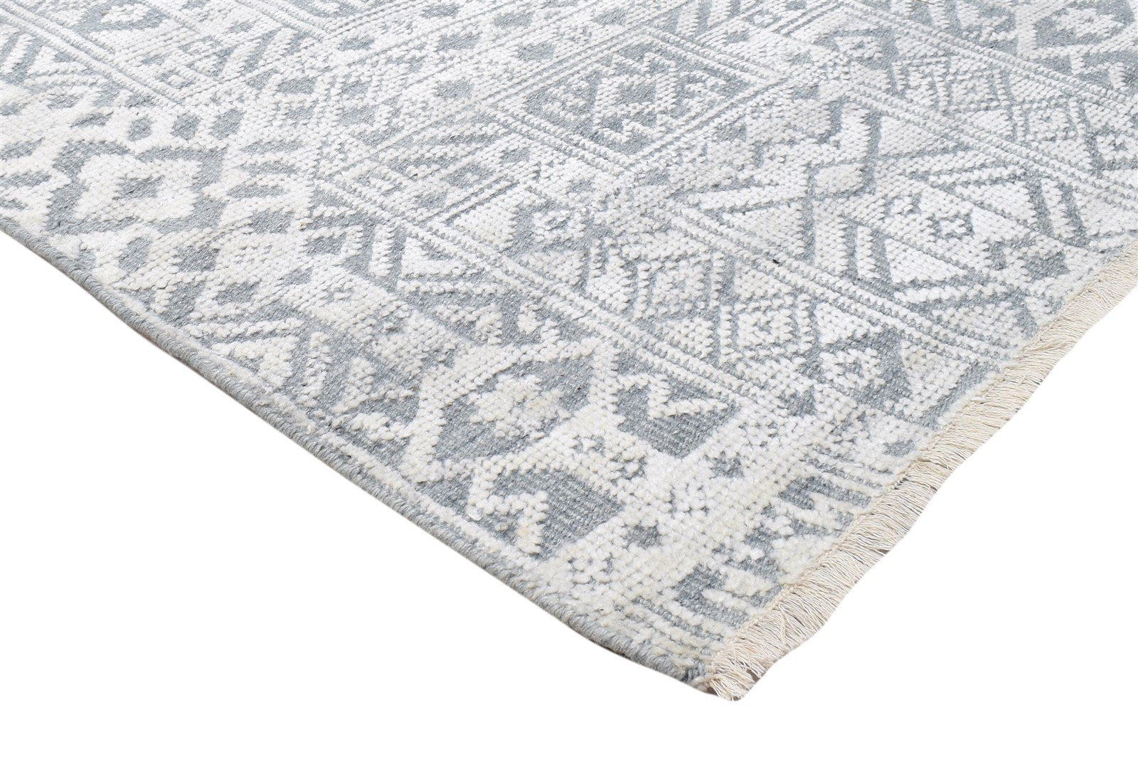 Grey Wool Silk Rug 6X9 Modern Hand Knotted Scandinavian Trellis Room Size 