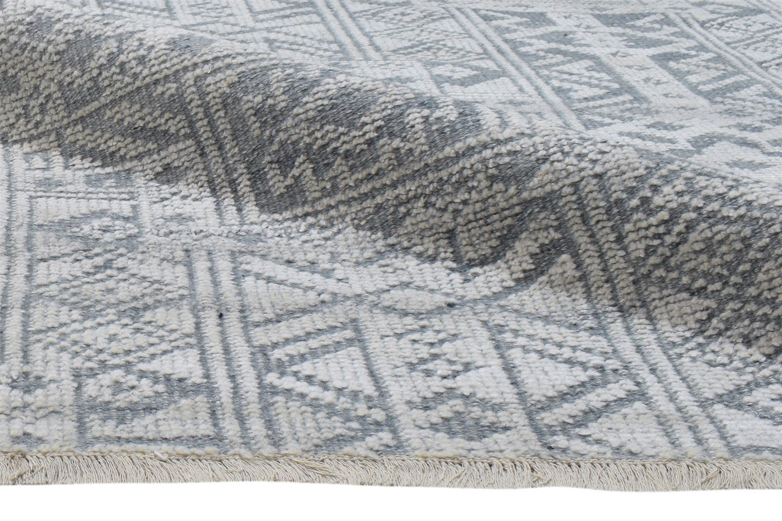 Grey Wool Silk Rug 6X9 Modern Hand Knotted Scandinavian Trellis Room Size 