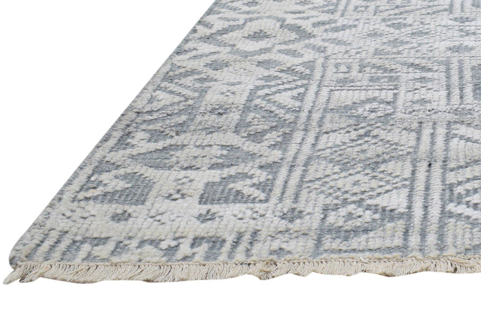 Grey Wool Silk Rug 6X9 Modern Hand Knotted Scandinavian Trellis Room Size