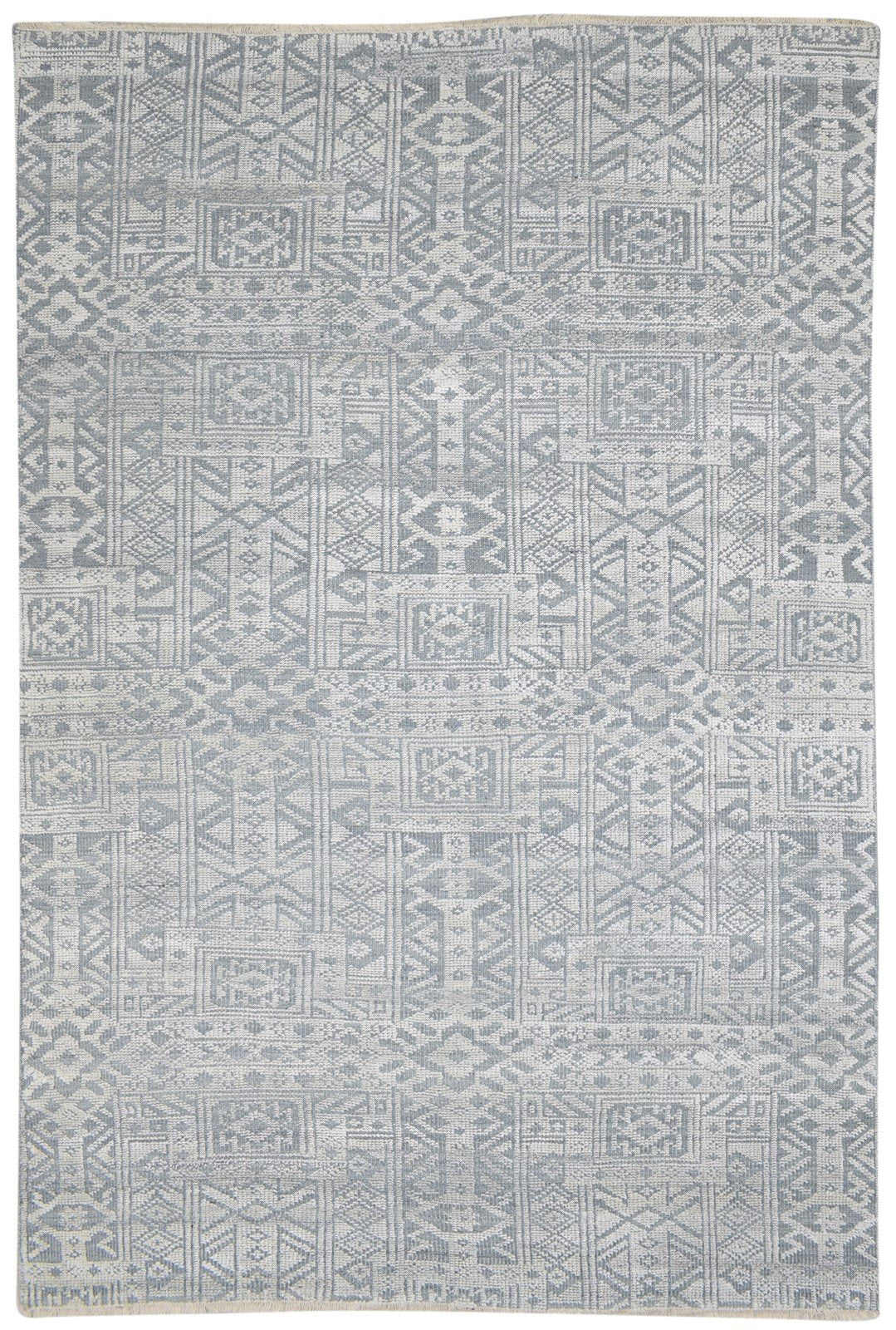 Grey Wool Silk Rug 6X9 Modern Hand Knotted Scandinavian Trellis Room Size