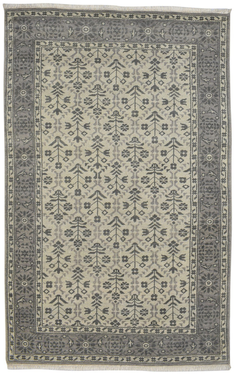 Ivory Wool Rug 5' X 8' Persian Hand Knotted Kashan Oriental Room Size Carpet