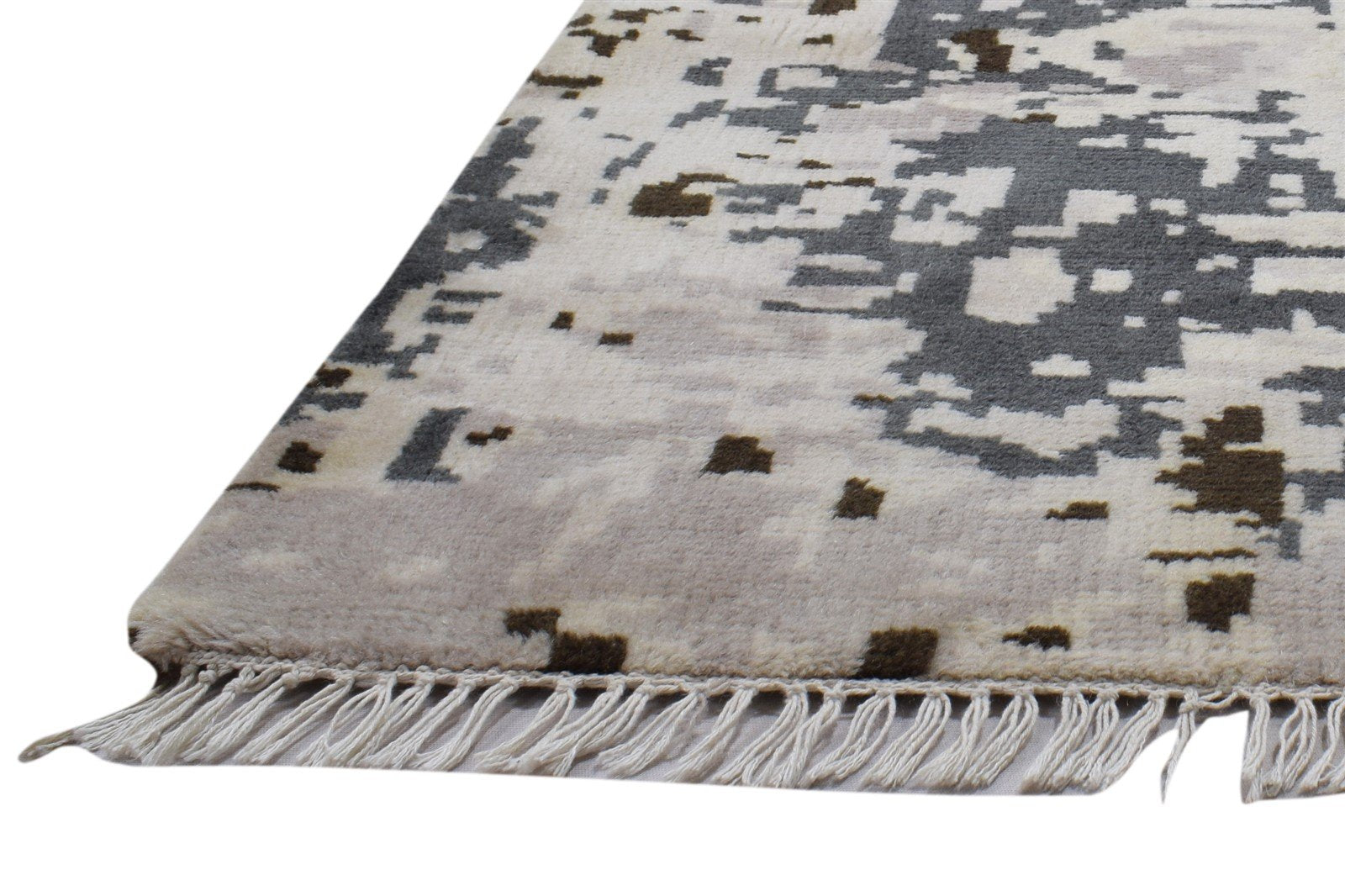 5' X 8' Rug Wool Beige Modern Hand Knotted Indian Abstract Room Size Carpet