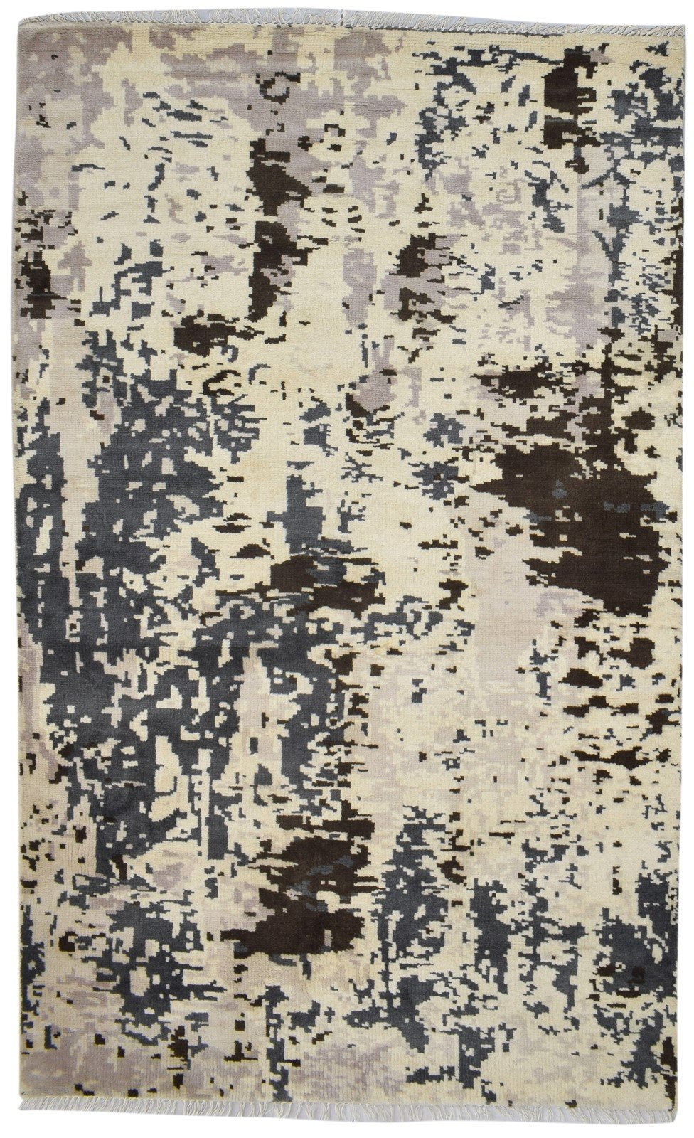 5' X 8' Rug Wool Beige Modern Hand Knotted Indian Abstract Room Size Carpet 