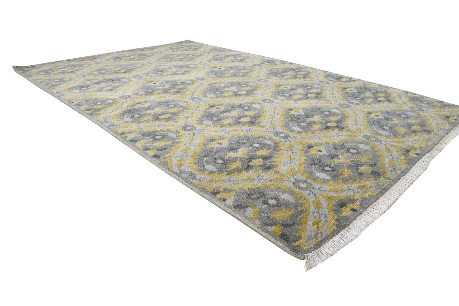 Hand Knotted Grey Wool Rug 5' X 8' Modern Moroccan Trellis Room Size Carpet 