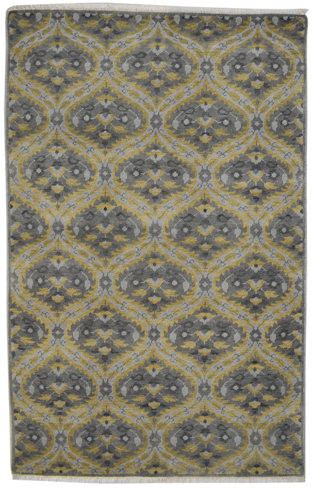 Hand Knotted Grey Wool Rug 5' X 8' Modern Moroccan Trellis Room Size Carpet