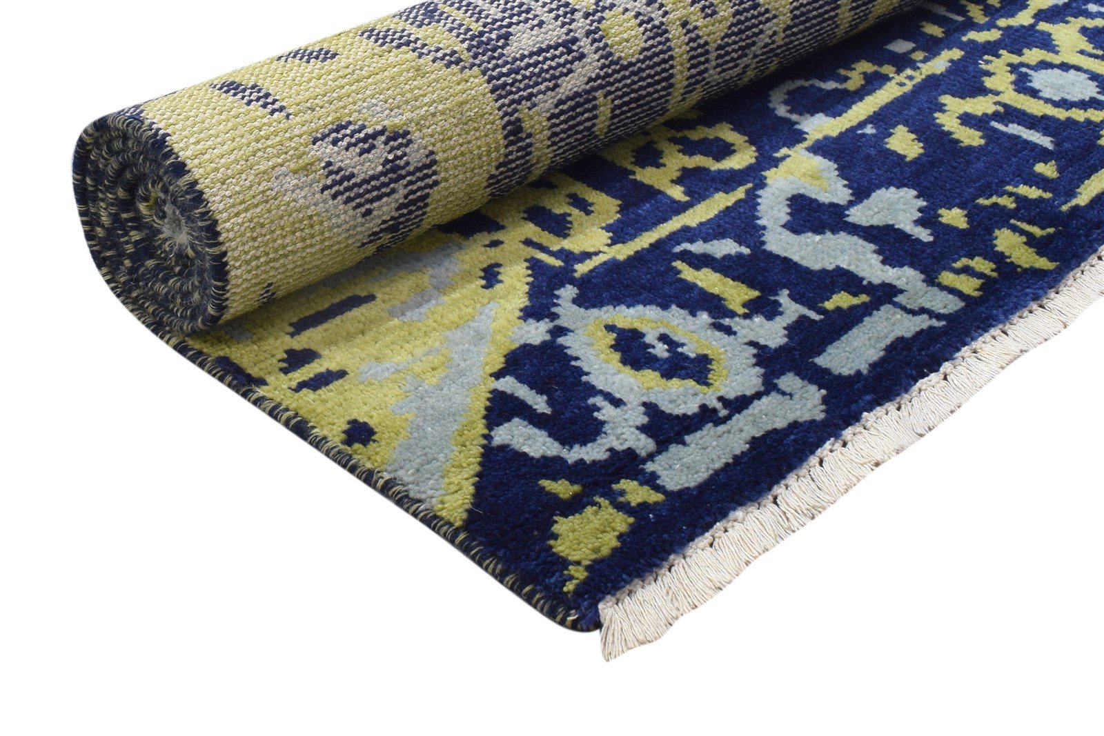 Blue Wool Rug 5' X 8' Modern Hand Knotted Heriz-Indian Abstract Room Size Carpet 