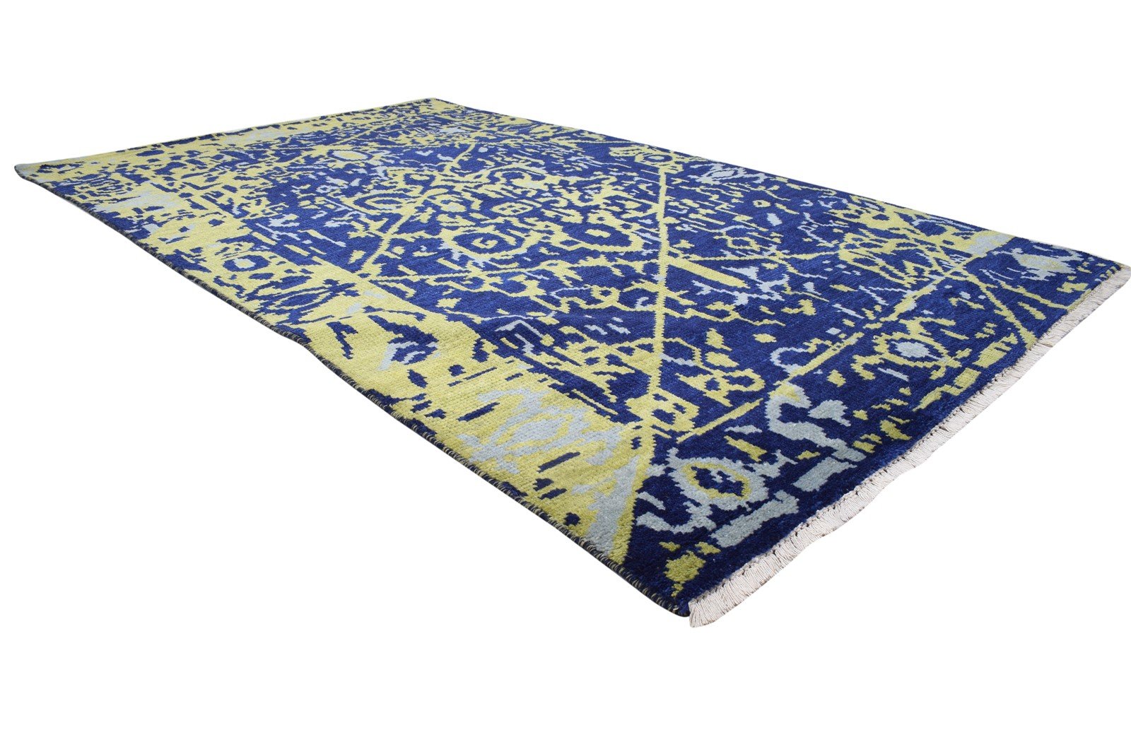 Blue Wool Rug 5' X 8' Modern Hand Knotted Heriz-Indian Abstract Room Size Carpet 