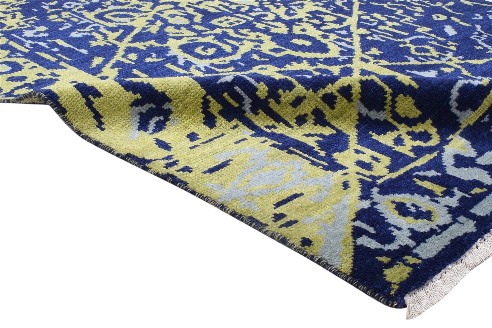 Blue Wool Rug 5' X 8' Modern Hand Knotted Heriz-Indian Abstract Room Size Carpet 