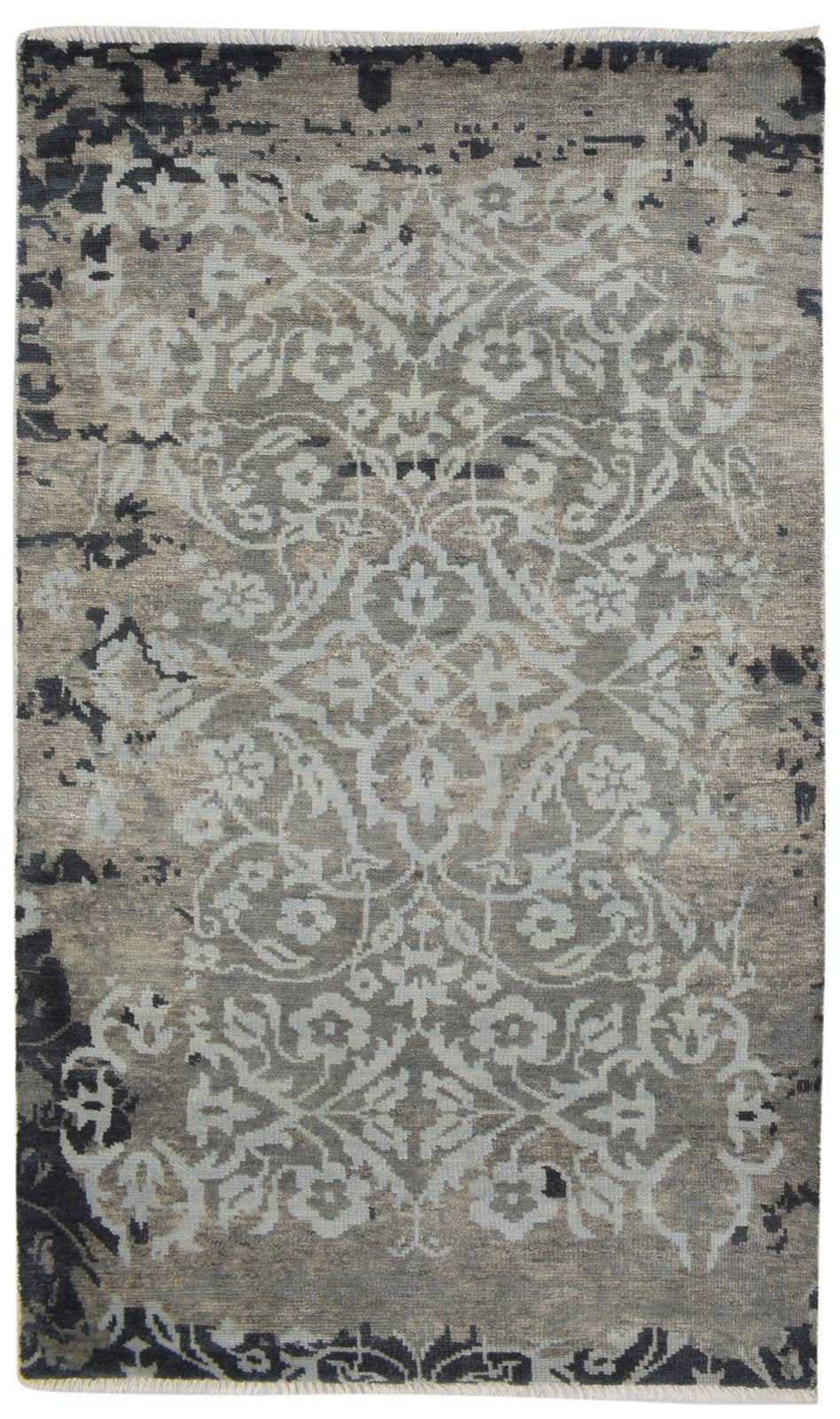 Wool Grey Rug 5' X 8' Modern Hand Knotted French Abstract Room Size Carpet 