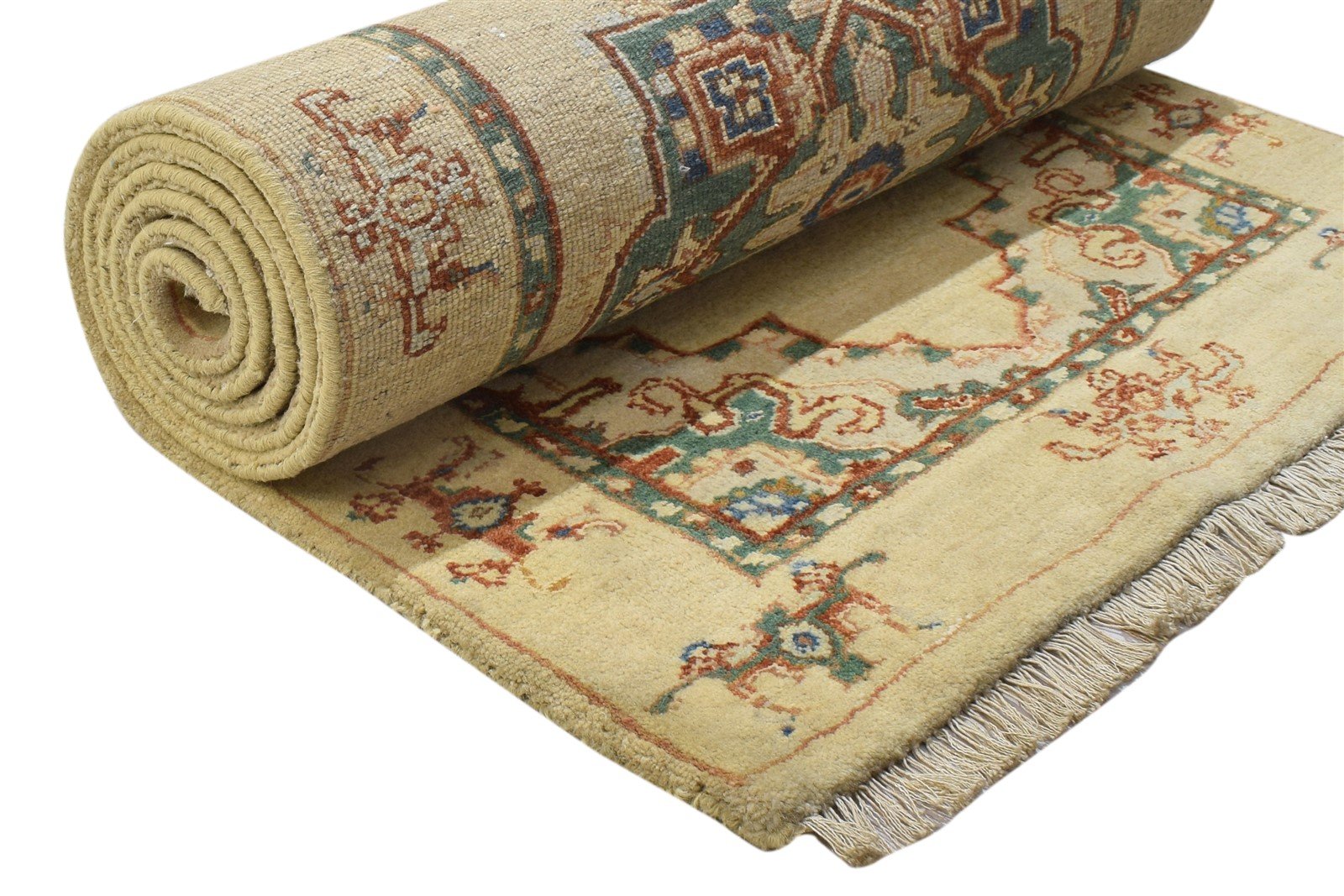 3' X 9' Rug Wool / Silk Beige Persian Hand Knotted Oushak Oriental Small Runner 