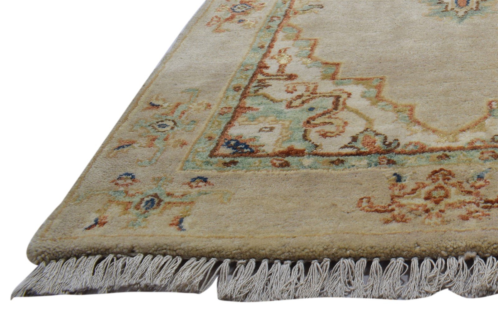 Wool / Silk Beige Rug 2X13 Persian Hand Knotted Oushak Oriental Small Runner 