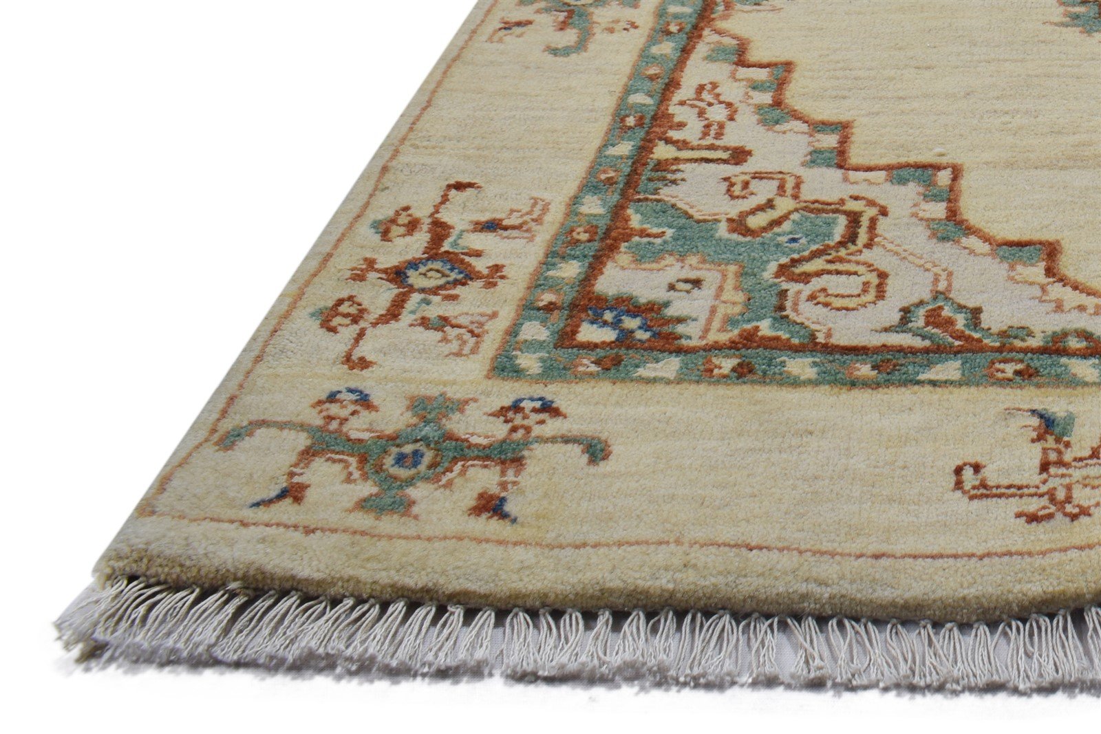 26X15 Rug Wool / Silk Beige Persian Hand Knotted Oushak Oriental Small Runner 