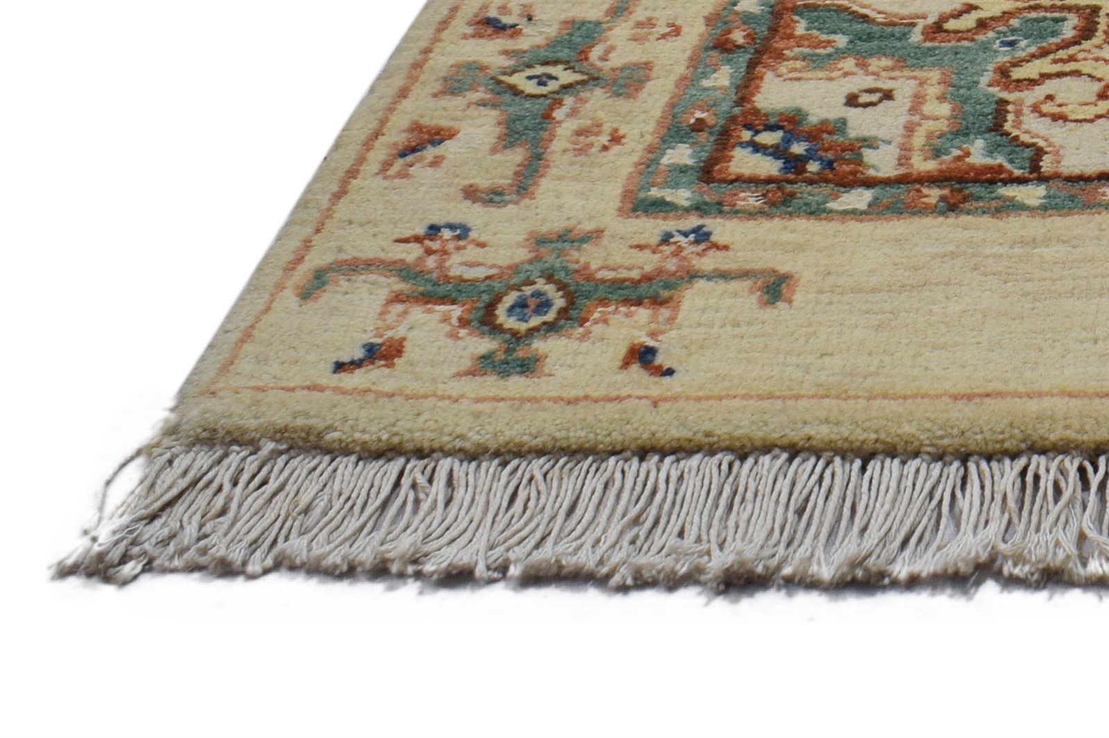 Wool / Silk Beige Rug 3X14 Persian Hand Knotted Oushak Oriental Small Runner 