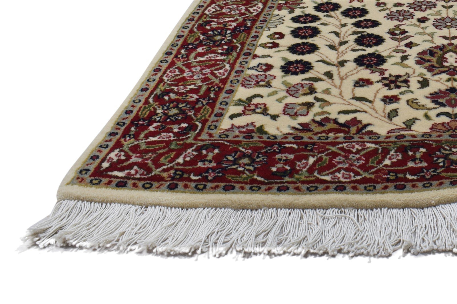 Hand Knotted Ivory Wool Rug 3' X 8' Persian Sarouk-Indian Oriental Small Runner