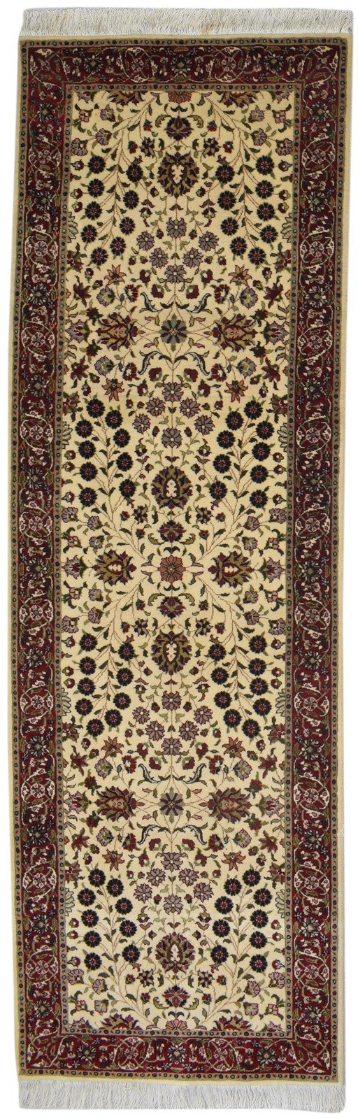 Hand Knotted Ivory Wool Rug 3' X 8' Persian Sarouk-Indian Oriental Small Runner 