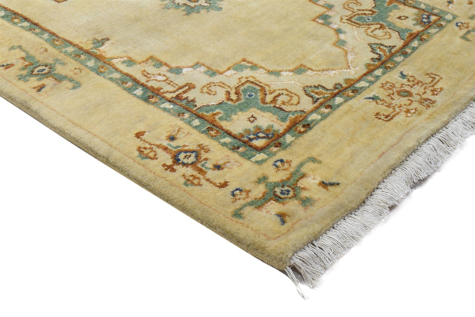 Beige Wool / Silk Rug 3X15 Persian Hand Knotted Oushak Oriental Small Runner 