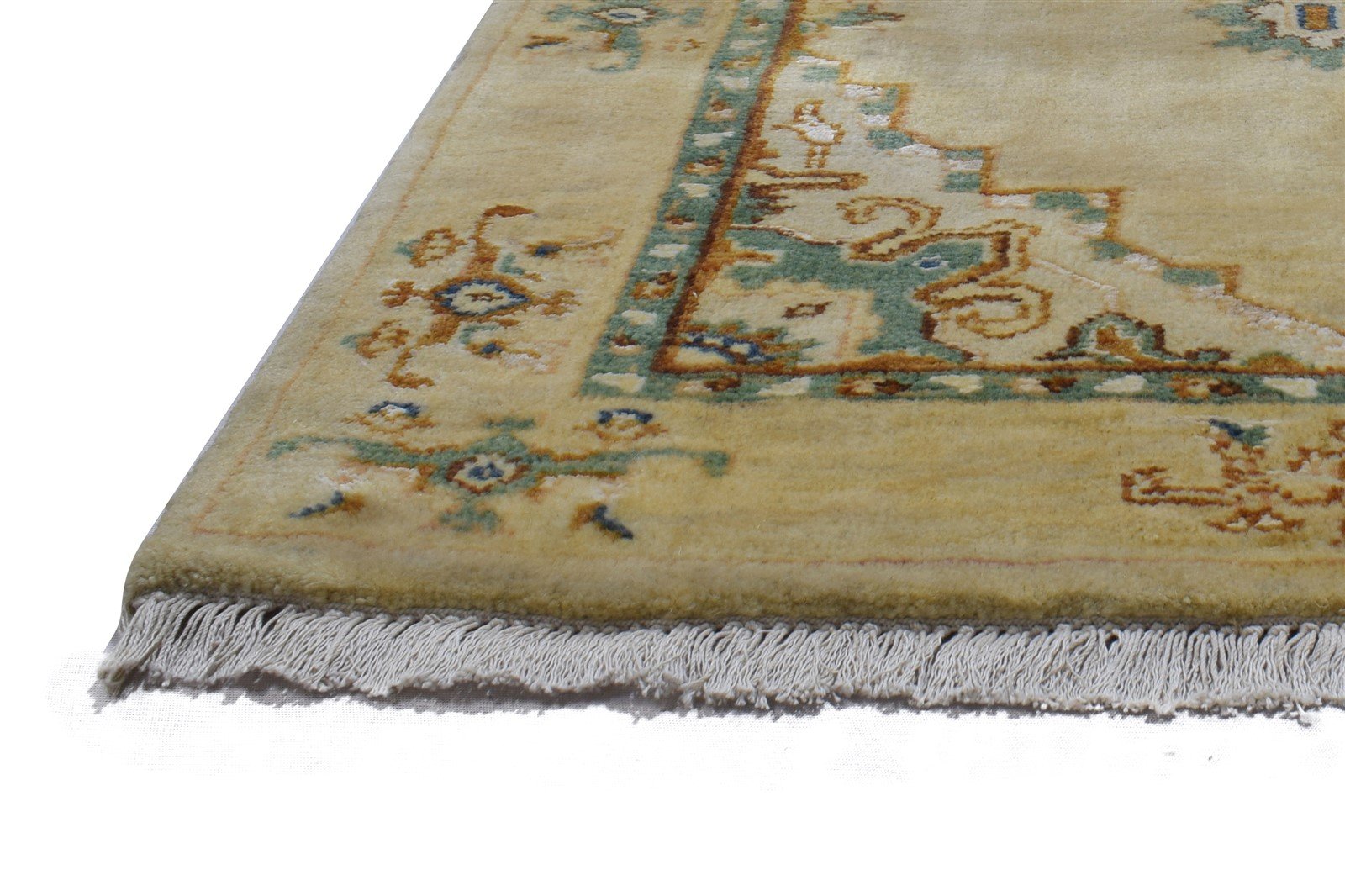 Beige Wool / Silk Rug 3X15 Persian Hand Knotted Oushak Oriental Small Runner 