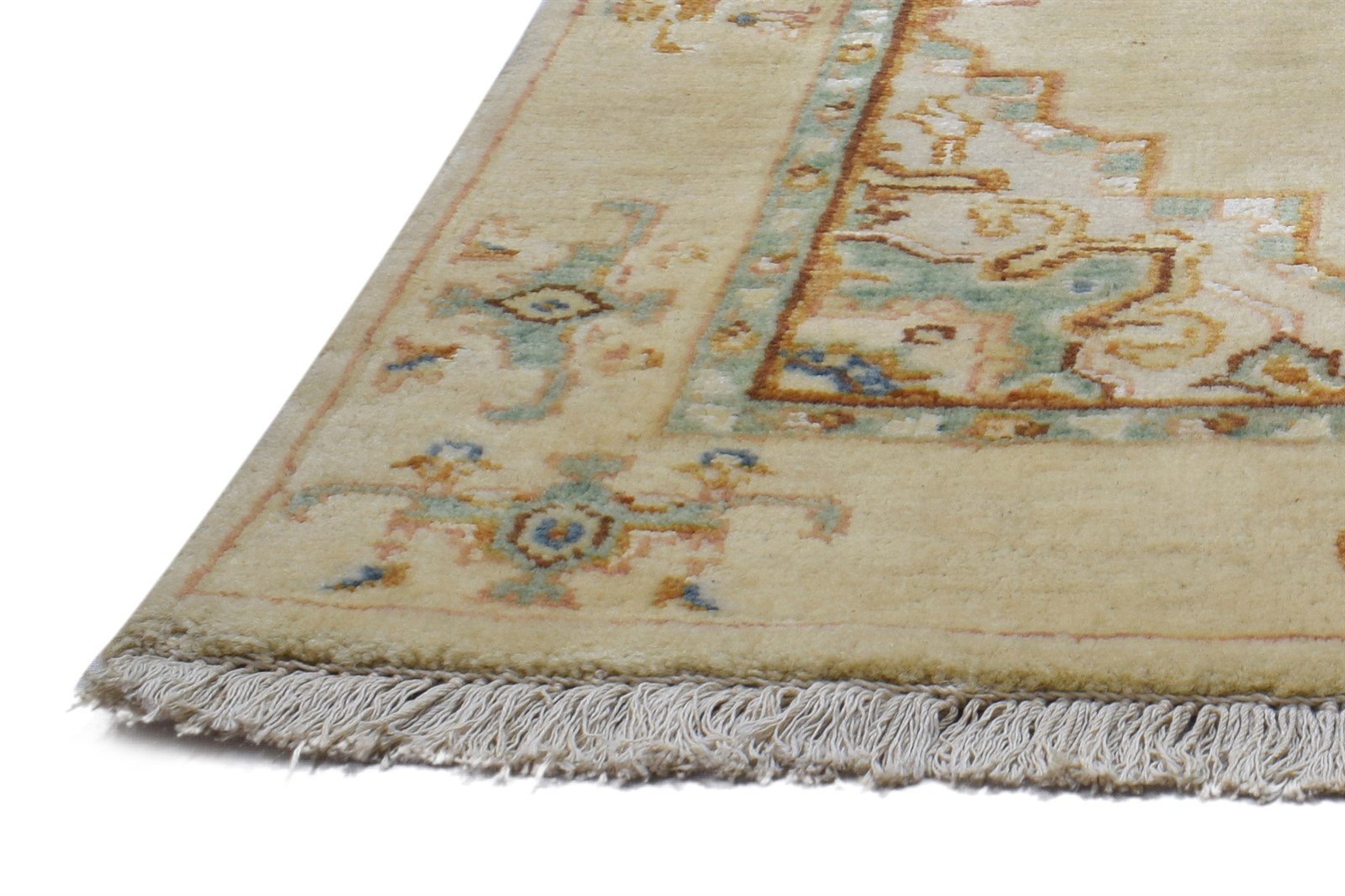 Beige Wool / Silk Rug 3X13 Persian Hand Knotted Oushak Oriental Small Runner