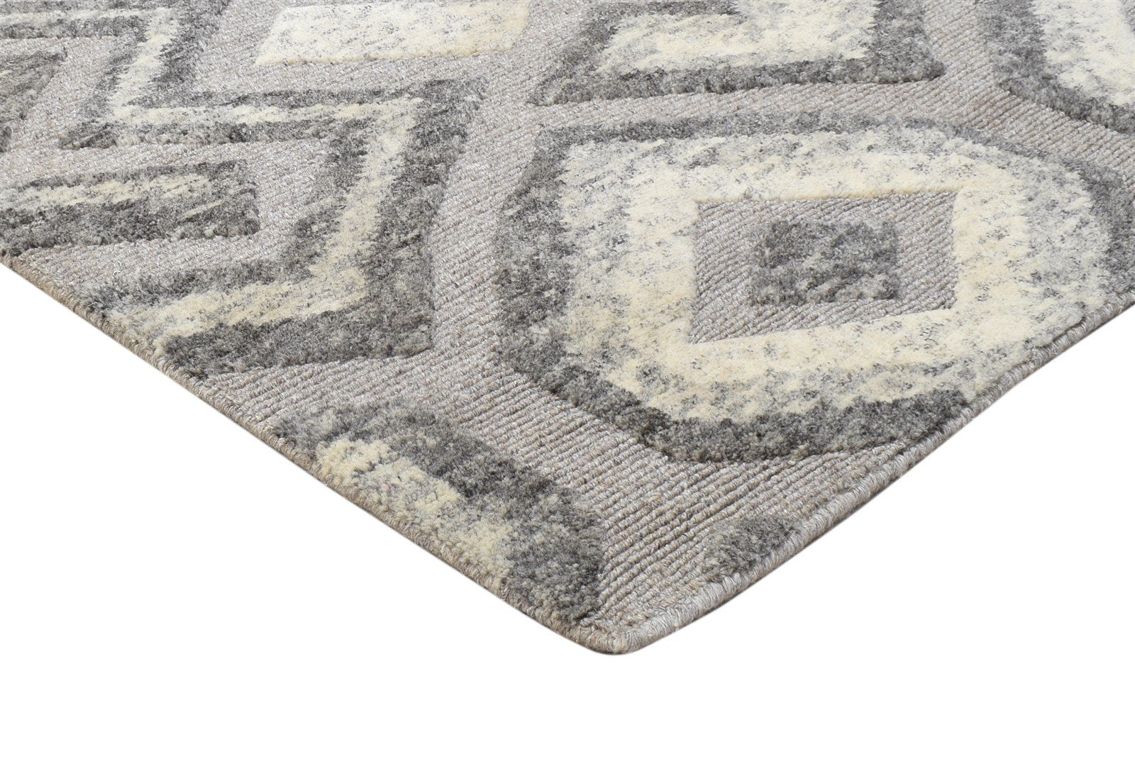 Grey Wool / Silk Rug 4X6 Shag Hand Knotted Moroccan Geometric Room Size Carpet 