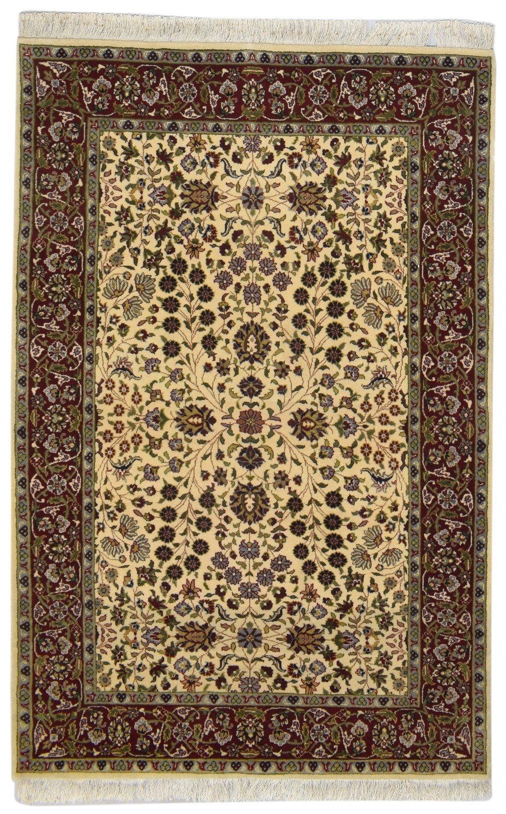 Wool Cream Rug 4' X 6' Persian Hand Knotted Kashan Oriental Room Size Carpet