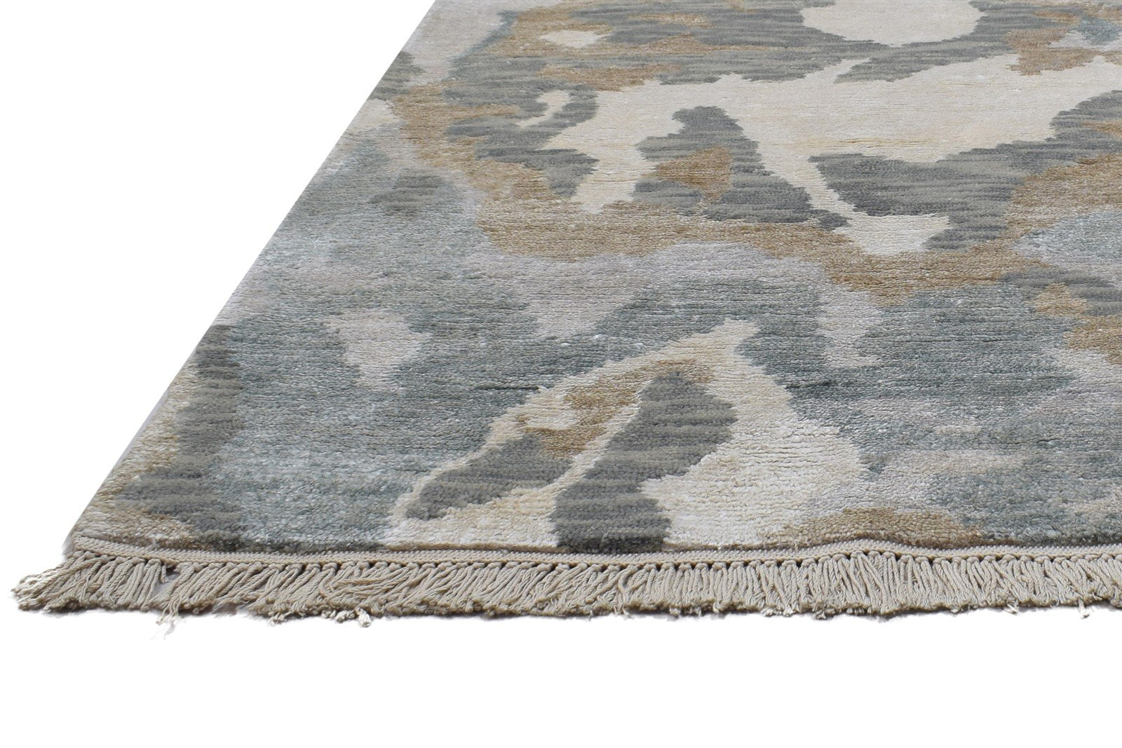 Wool / Silk Silver Rug 5X8 Modern Hand Knotted Indian Abstract Room Size Carpet 