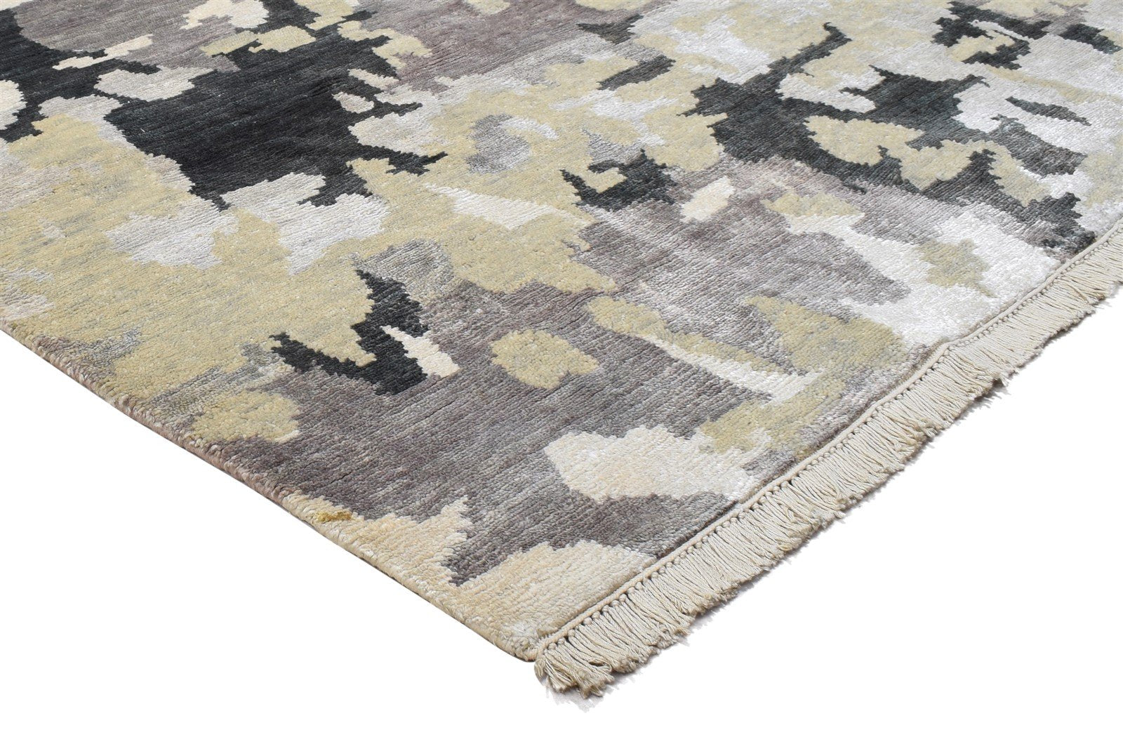 Hand Knotted Sage Wool / Silk Rug 5X8 Modern Indian Abstract Room Size Carpet 