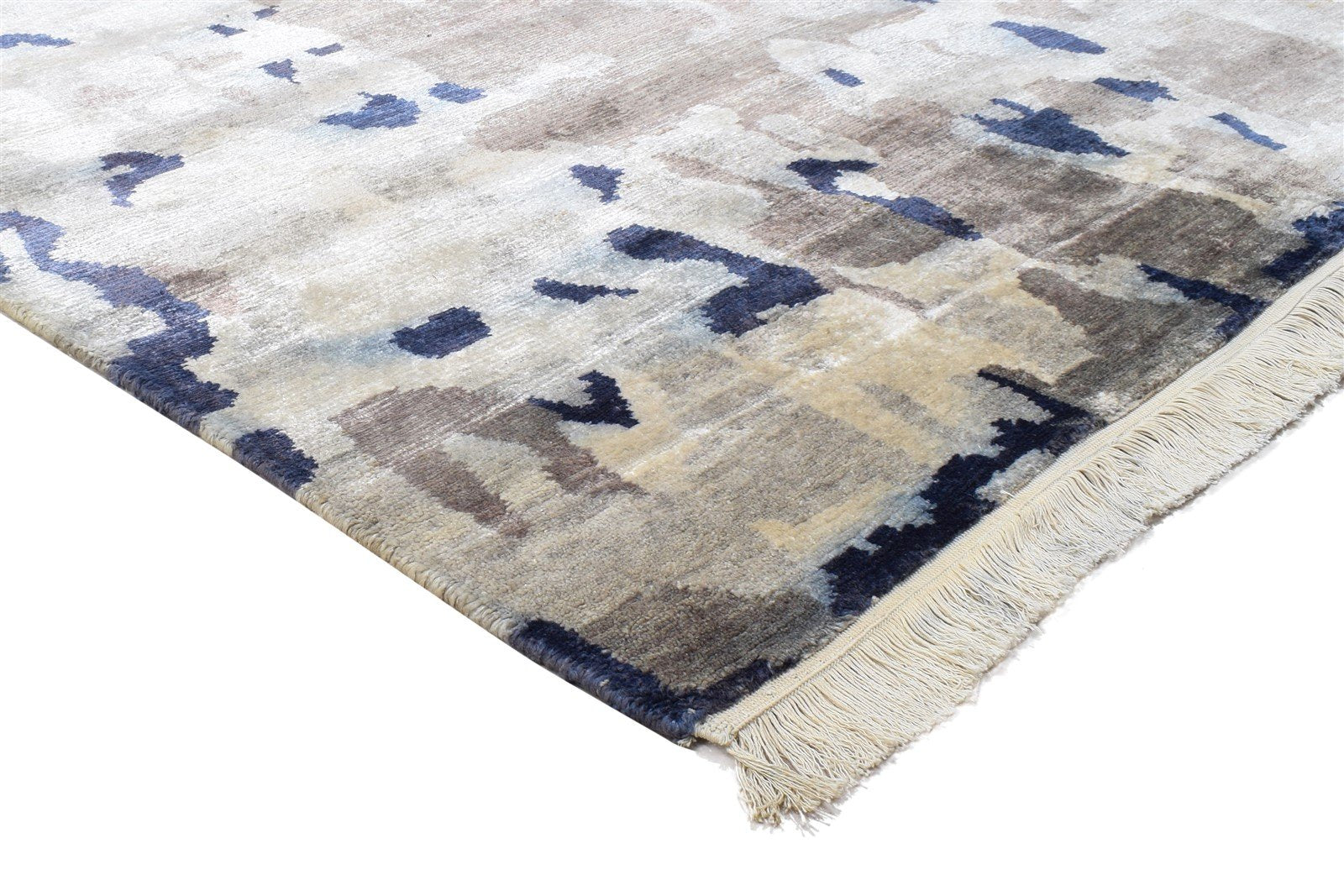 Grey Wool / Silk Rug 5X8 Modern Hand Knotted Indian Abstract Room Size Carpet 