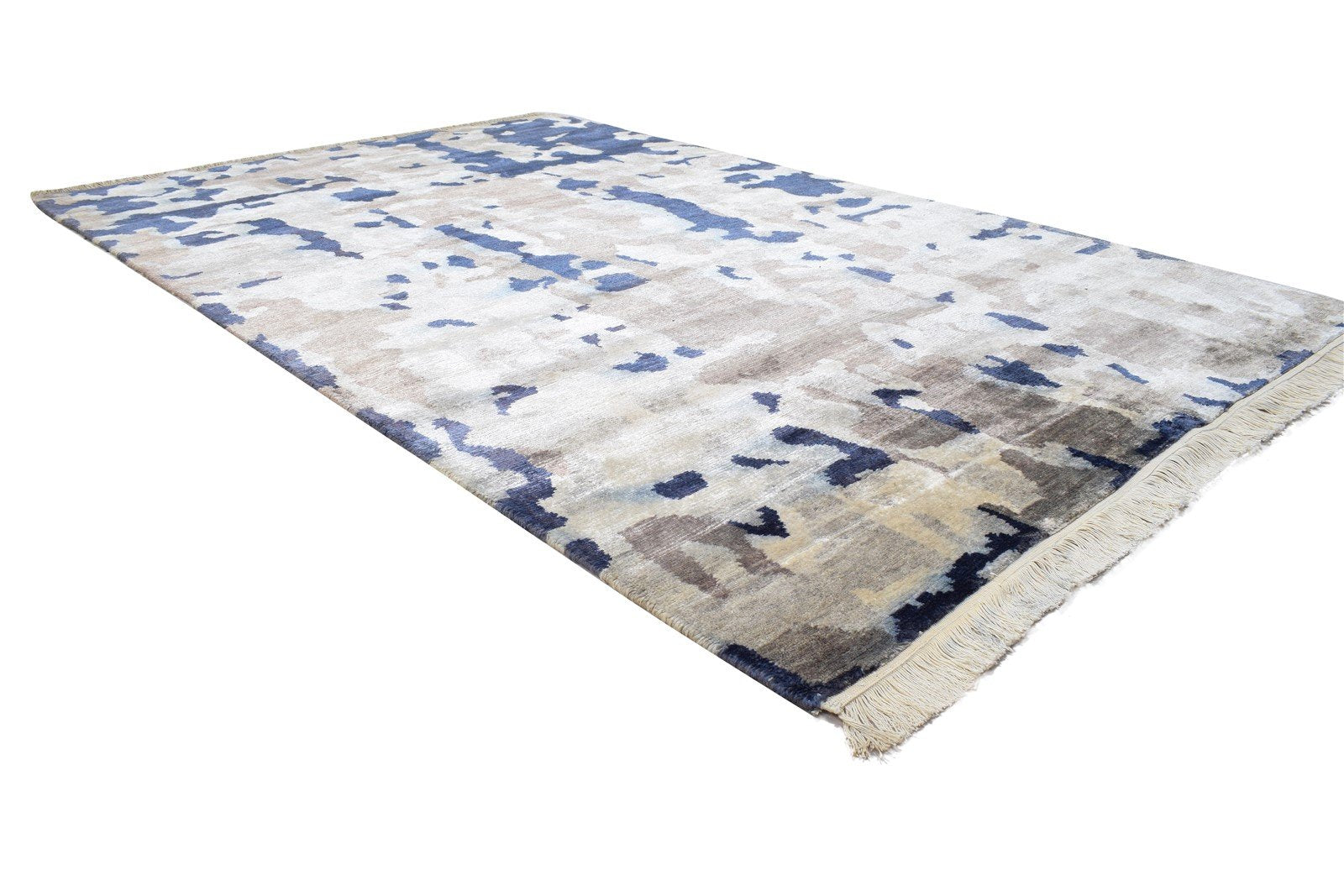 Grey Wool / Silk Rug 5X8 Modern Hand Knotted Indian Abstract Room Size Carpet 