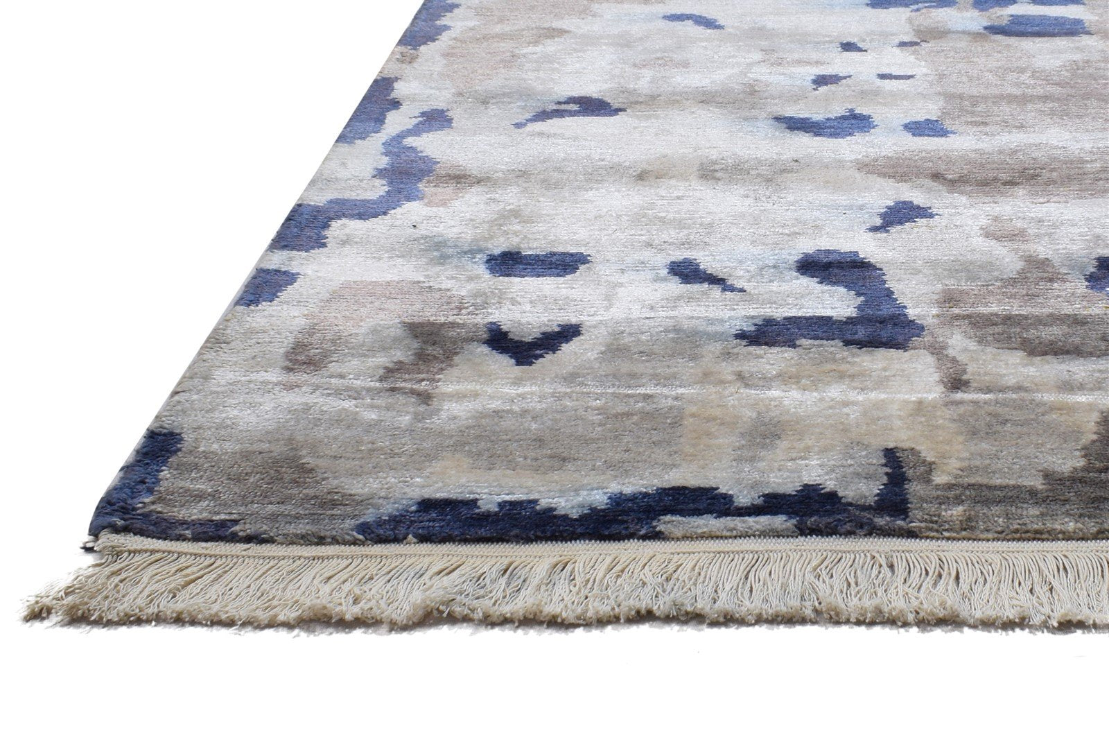 Grey Wool / Silk Rug 5X8 Modern Hand Knotted Indian Abstract Room Size Carpet 