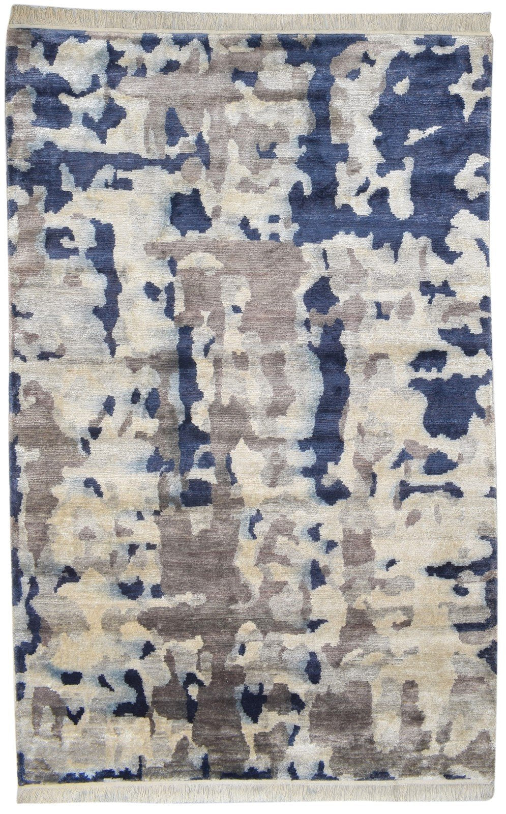 Grey Wool / Silk Rug 5X8 Modern Hand Knotted Indian Abstract Room Size Carpet 