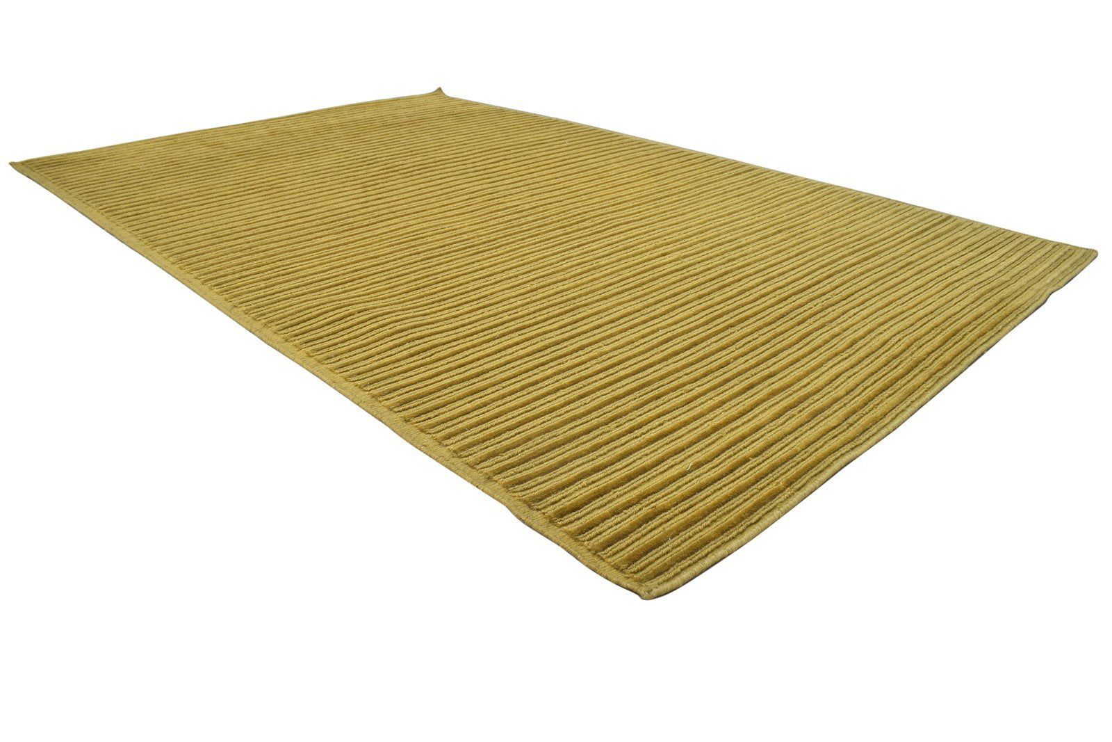 Gold Wool Rug 5' X 8' Modern Hand Knotted Scandinavian Striped Room Size Carpet 