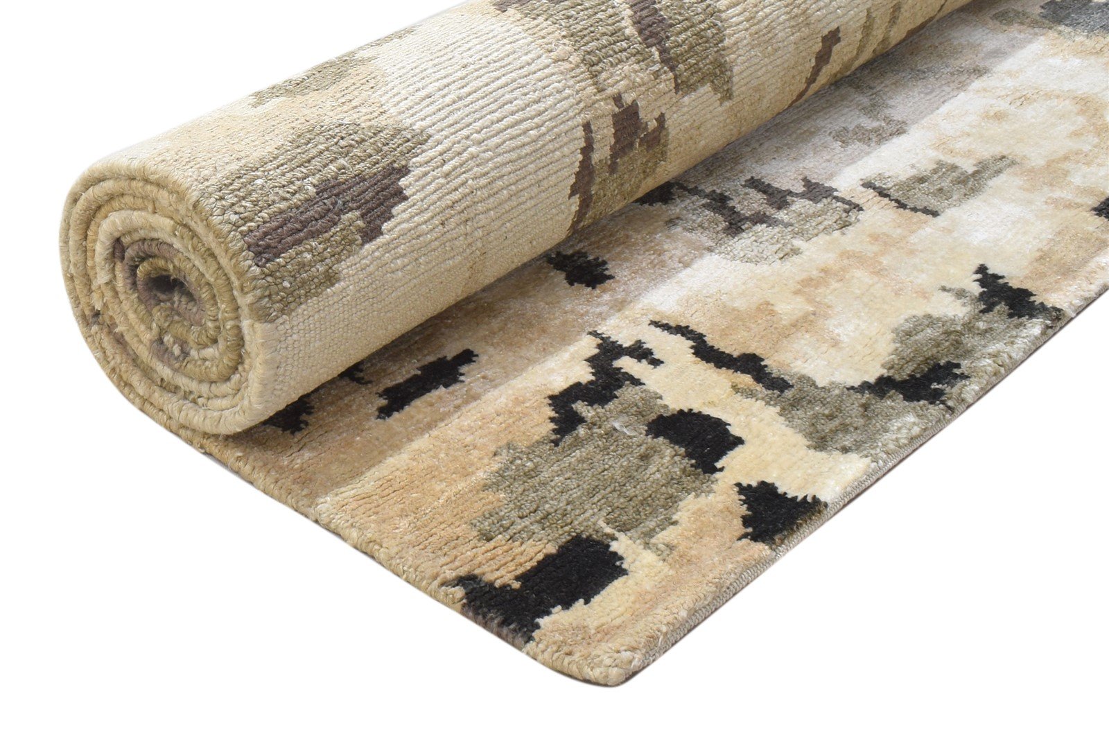 Silk Beige Rug 5' X 8' Modern Hand Knotted Indian Abstract Room Size Carpet 