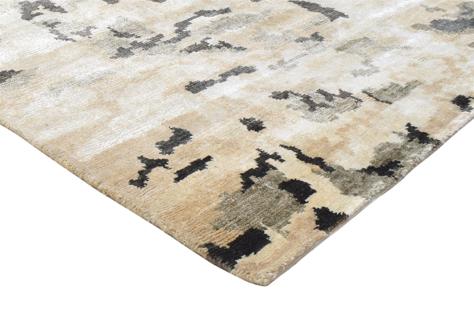 Silk Beige Rug 5' X 8' Modern Hand Knotted Indian Abstract Room Size Carpet 