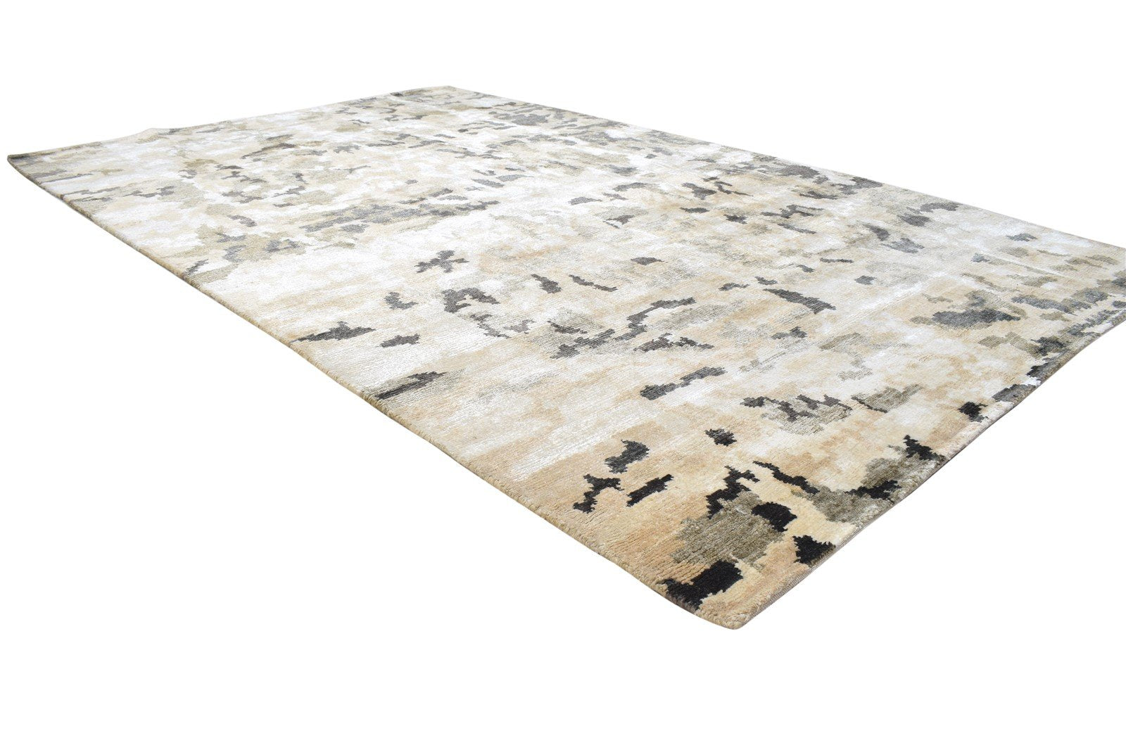 Silk Beige Rug 5' X 8' Modern Hand Knotted Indian Abstract Room Size Carpet 