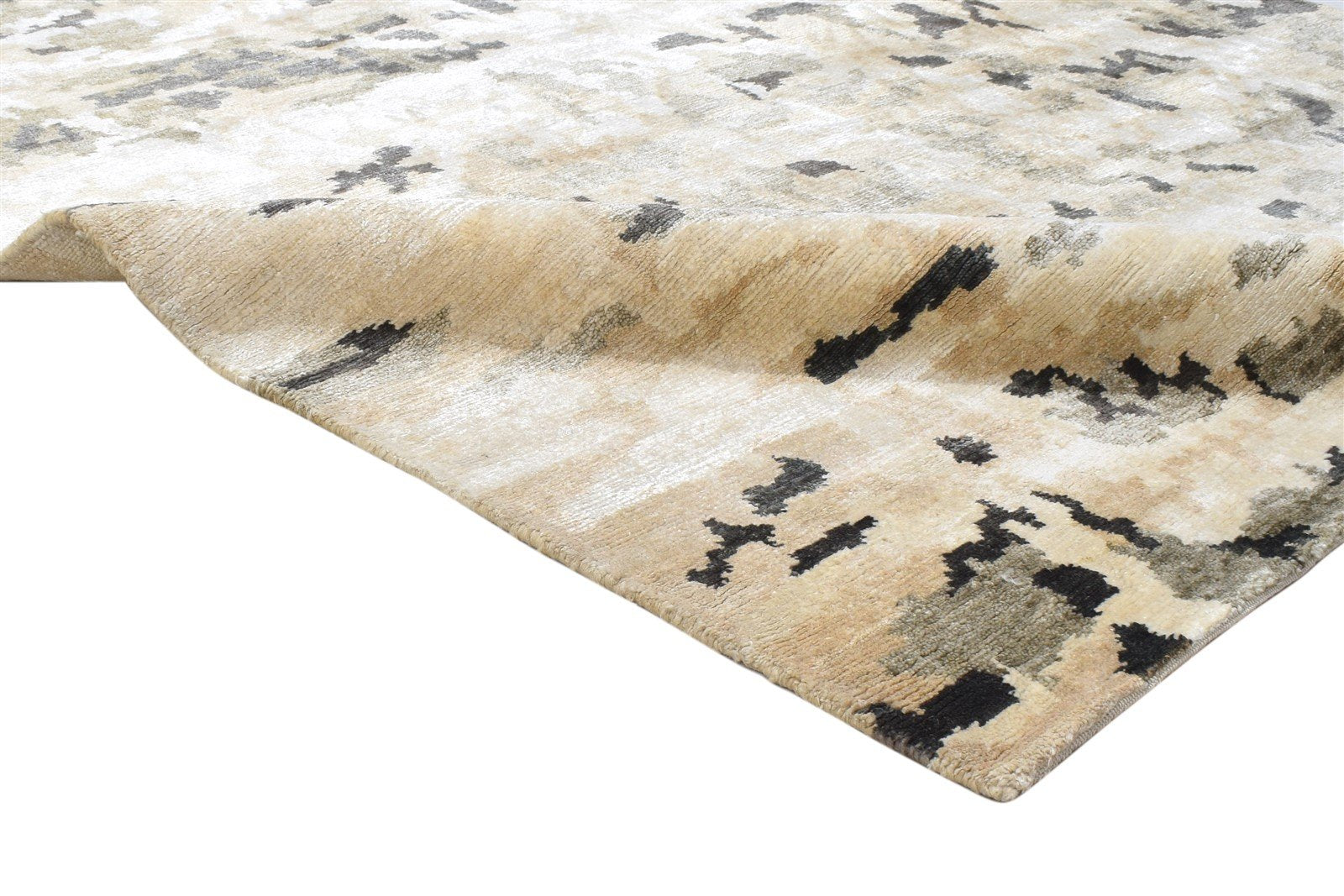 Silk Beige Rug 5' X 8' Modern Hand Knotted Indian Abstract Room Size Carpet 