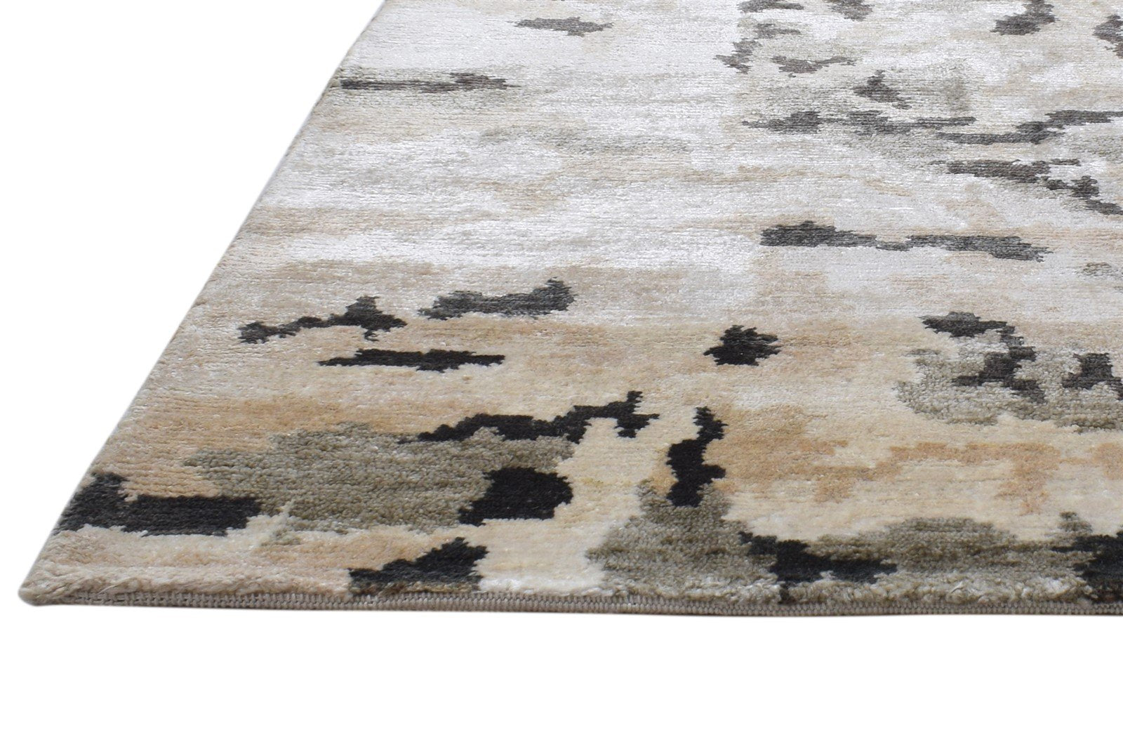 Silk Beige Rug 5' X 8' Modern Hand Knotted Indian Abstract Room Size Carpet