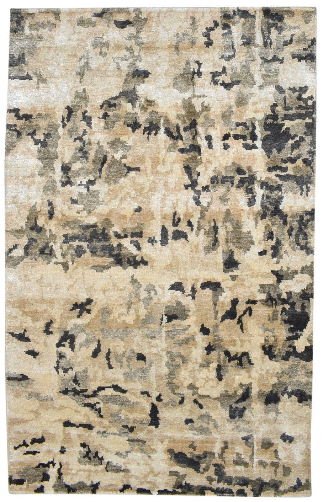 Silk Beige Rug 5' X 8' Modern Hand Knotted Indian Abstract Room Size Carpet