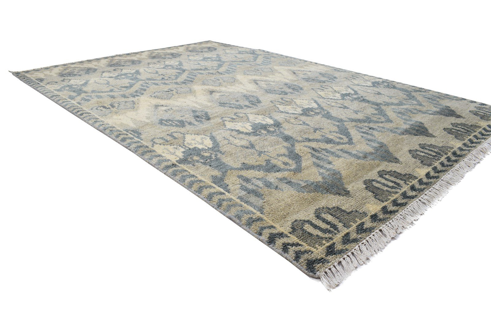 Grey Wool Rug 5' X 8' Modern Hand Knotted Indian Ikat Room Size Carpet 