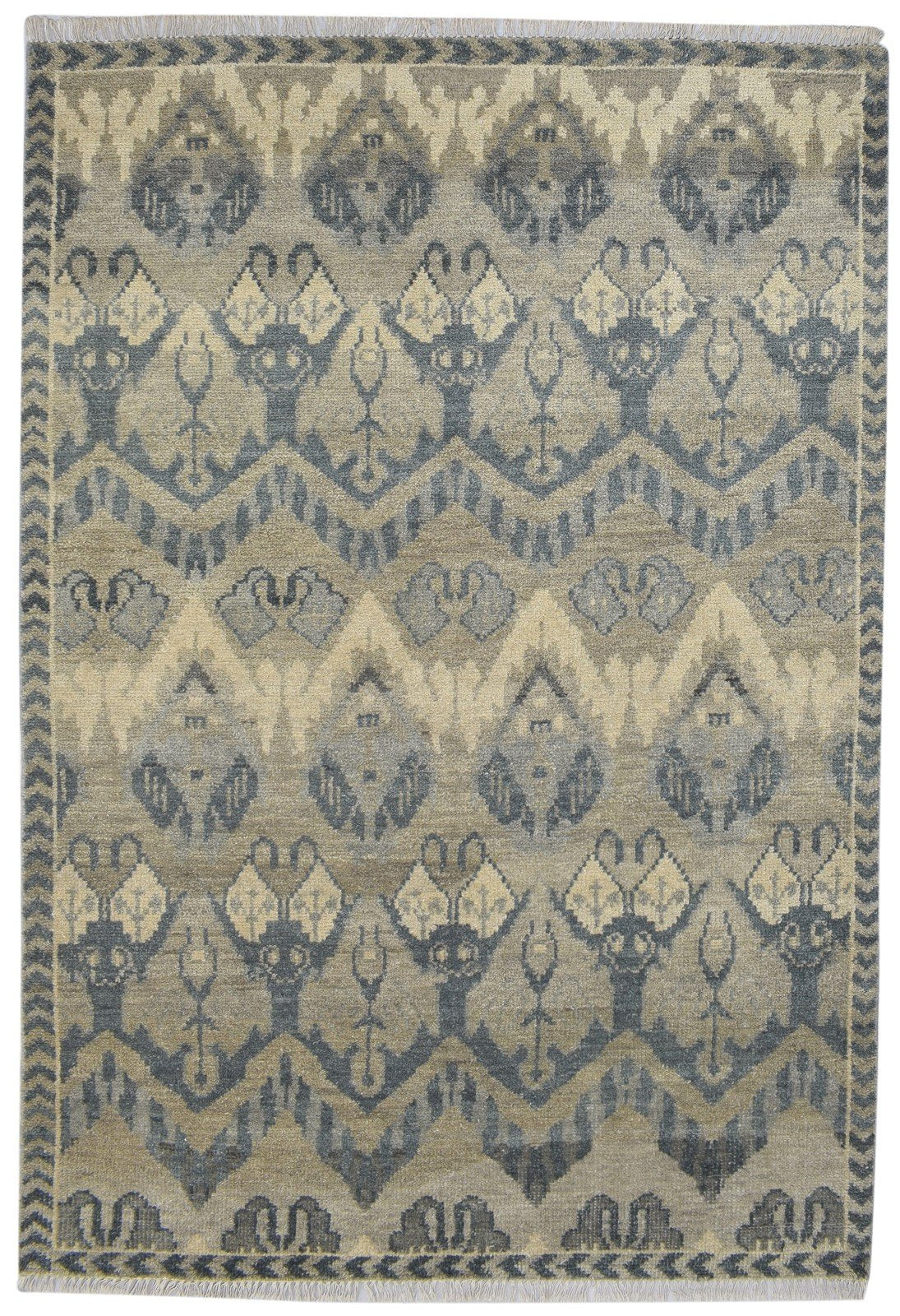 Grey Wool Rug 5' X 8' Modern Hand Knotted Indian Ikat Room Size Carpet  Area Rug 