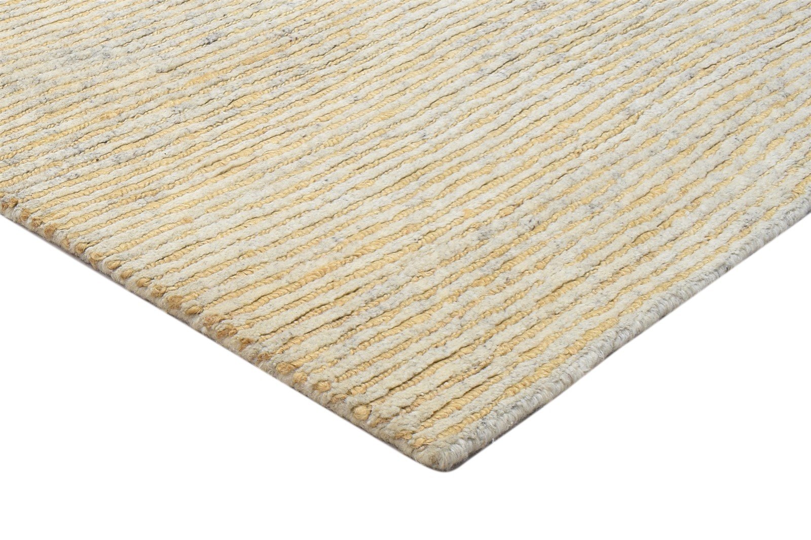 Hand Knotted Beige Wool / Jute Rug 4X5 Modern Scandinavian Striped Room Size 