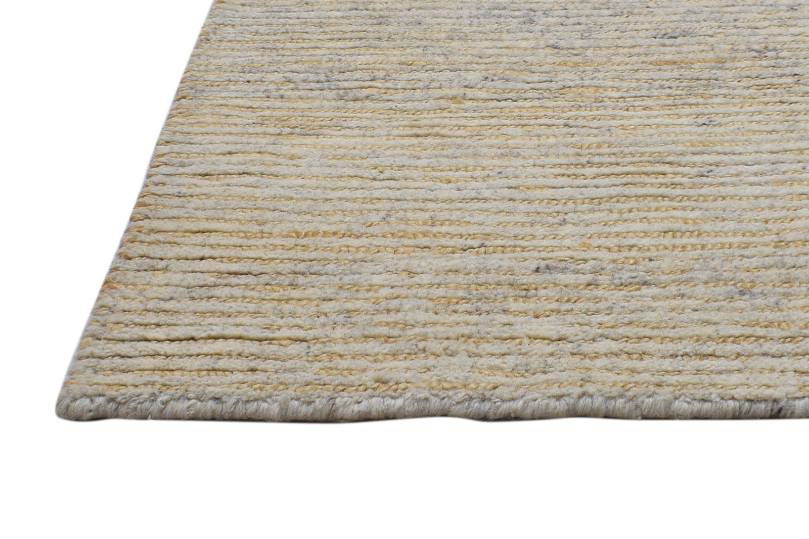 Hand Knotted Beige Wool / Jute Rug 4X5 Modern Scandinavian Striped Room Size