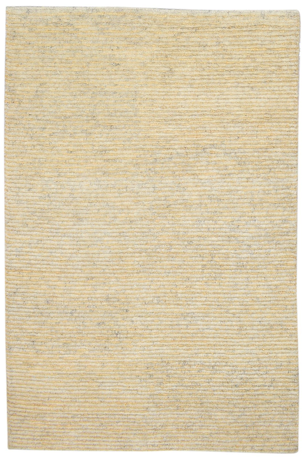 Hand Knotted Beige Wool / Jute Rug 4X5 Modern Scandinavian Striped Room Size 