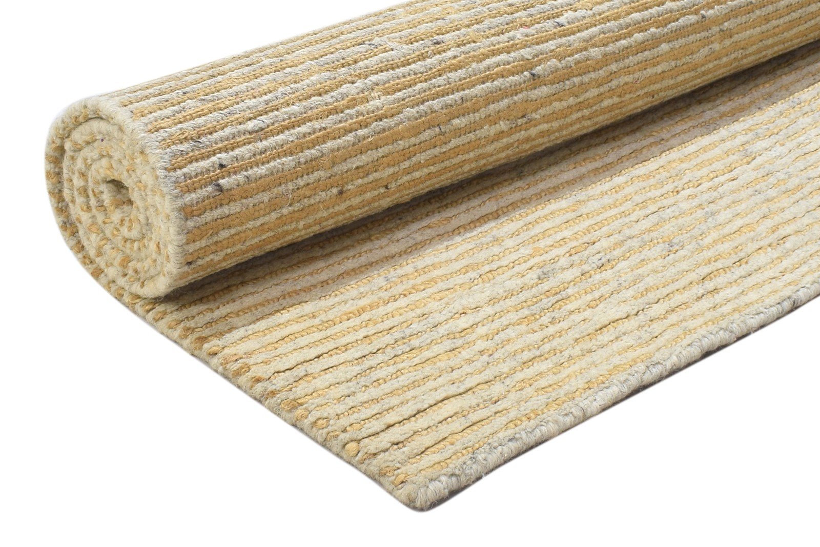 Hand Knotted Beige Wool / Jute Rug 4X5 Modern Scandinavian Striped Room Size 