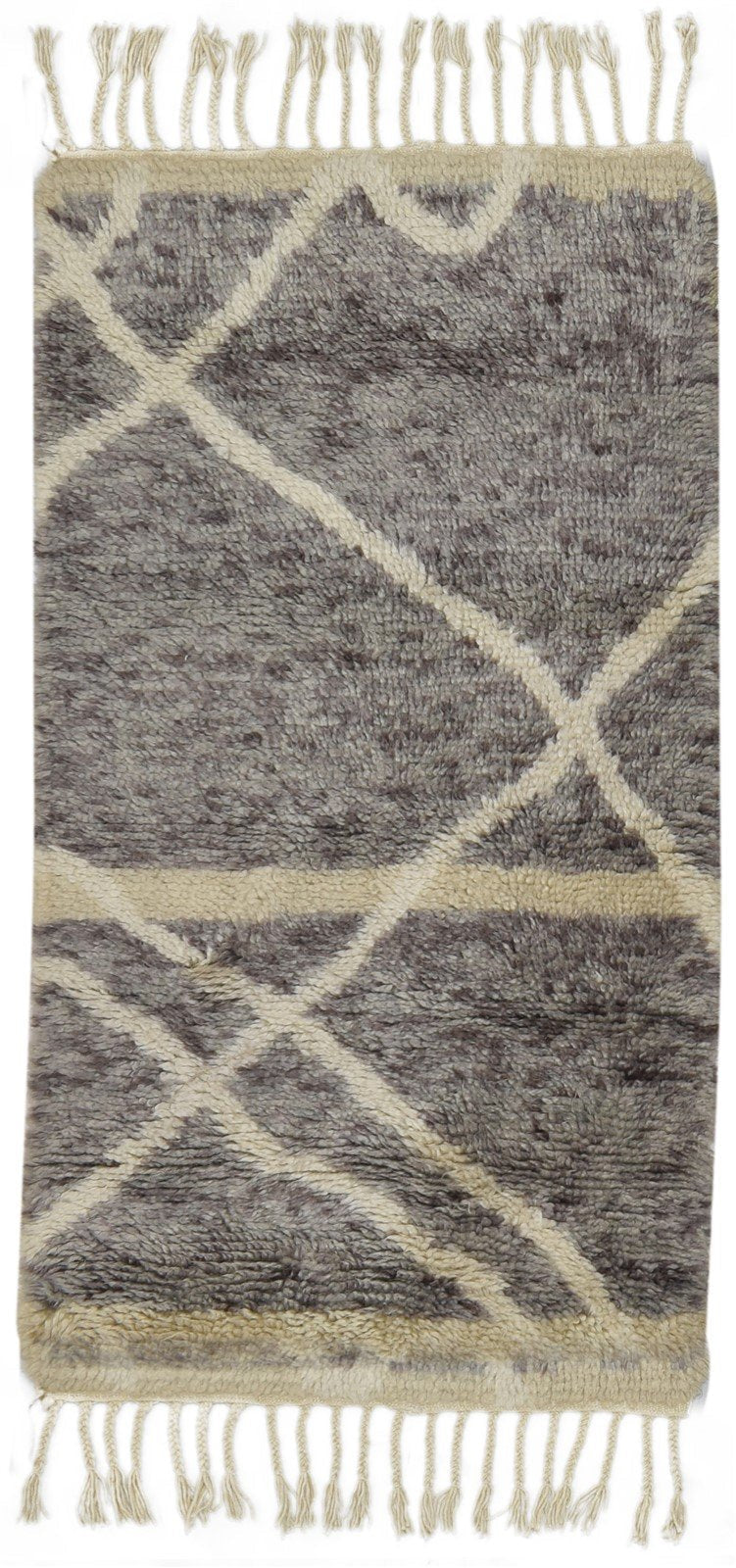 Wool Grey Rug 3' X 5' Shag Hand Knotted Moroccan Geometric Small Carpet