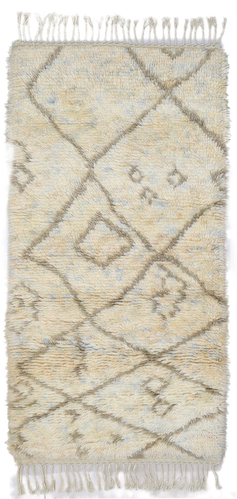 Hand Knotted Cream Wool Rug 3' X 5' Shag Moroccan Geometric Small Carpet 