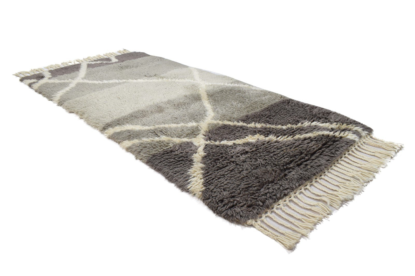 Hand Knotted Grey Wool Rug 3' X 5' Shag Moroccan Geometric Small Carpet  Area Rug 